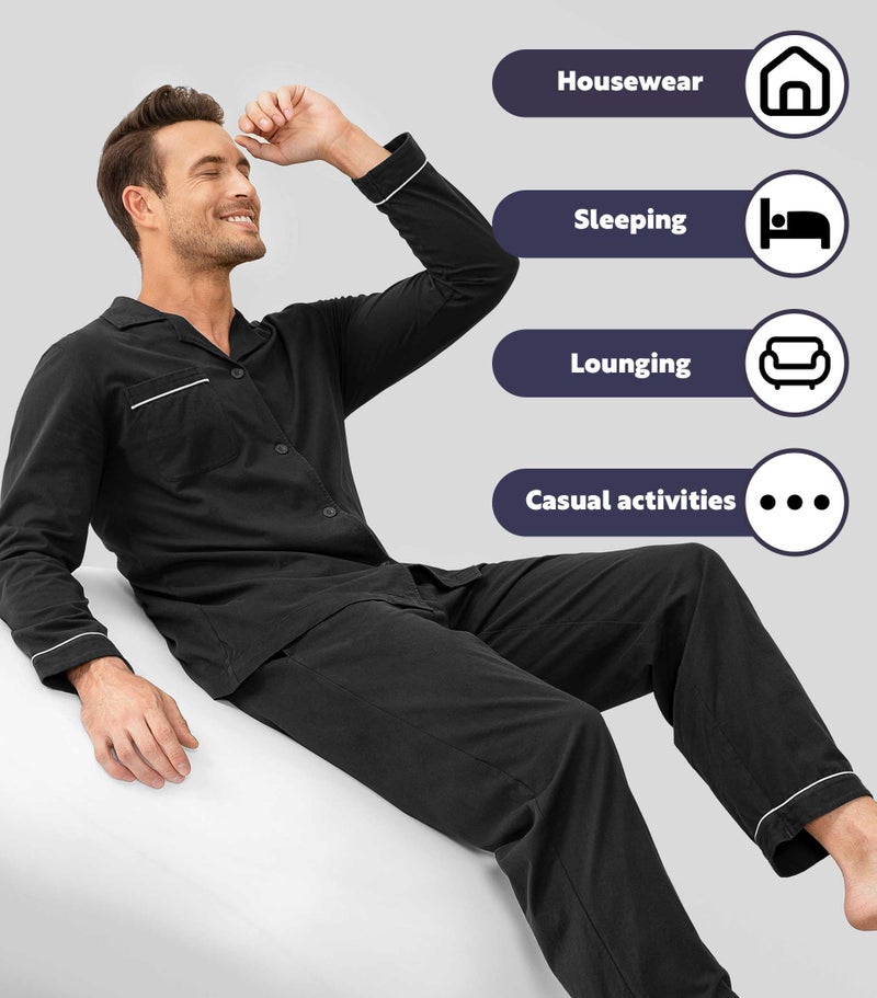 DAVID ARCHY Mens Pajamas Set Soft Cotton Notched Collar Pajamas for Men Long Sleeve Mens Sleepwear with Pockets & Front Fly (M, Dark Gray) - Image 5